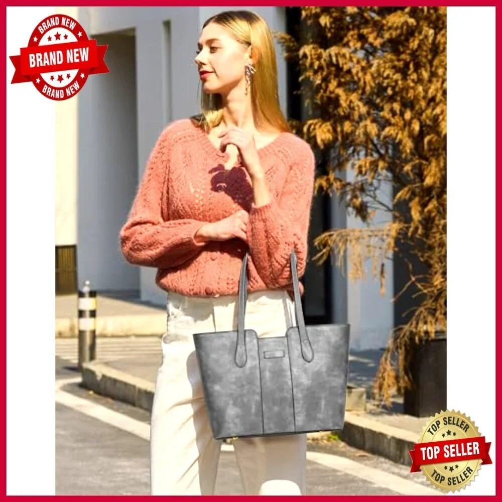 PU Leather Tote Bag with Top Handle and Shoulder Strap, 12x10 Inches